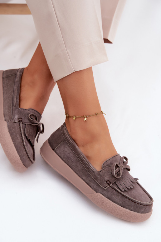 mocassins femininosHabilitadoturalnego de camurçau com fitas E Franja Vinceza 93223 cor marrom