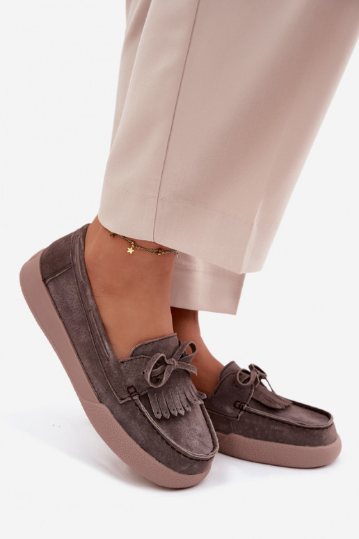 mocassins femininosHabilitadoturalnego de camurçau com fitas E Franja Vinceza 93223 cor marrom