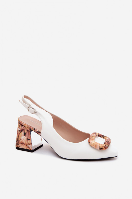 Sandálias de salto brancas com fivela decorativa para mulher Vinceza 62289