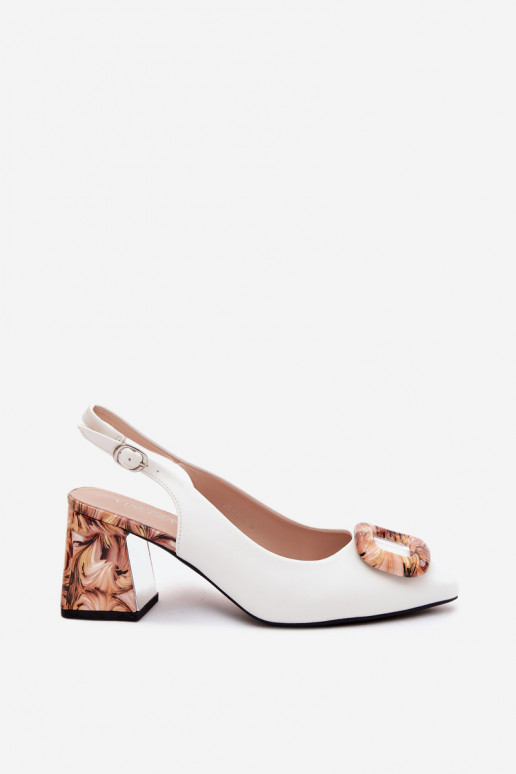Sandálias de salto brancas com fivela decorativa para mulher Vinceza 62289