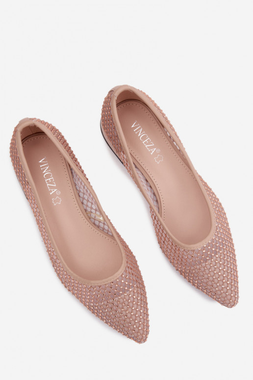 Ballerinas bege com salto baixo e decoração em rede Vinceza 62294
