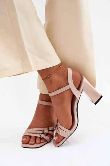Sandálias femininas com salto Registro com listras Vinceza 62310 bege 2