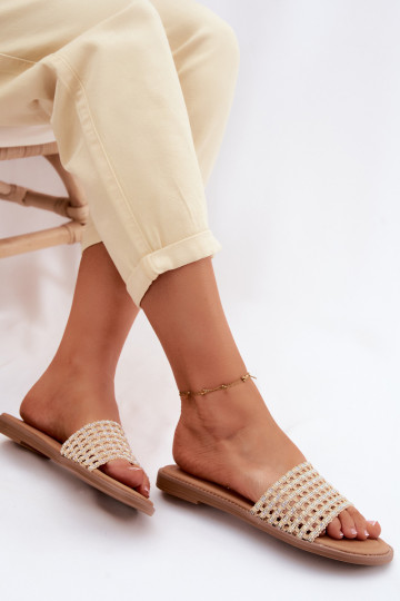 Chinelos de cor areia com detalhes brilhantes Fendi