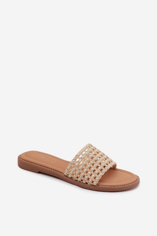 Chinelos de cor areia com detalhes brilhantes Fendi