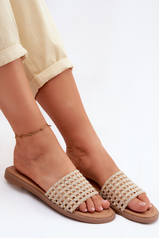 Chinelos de cor areia com detalhes brilhantes Fendi