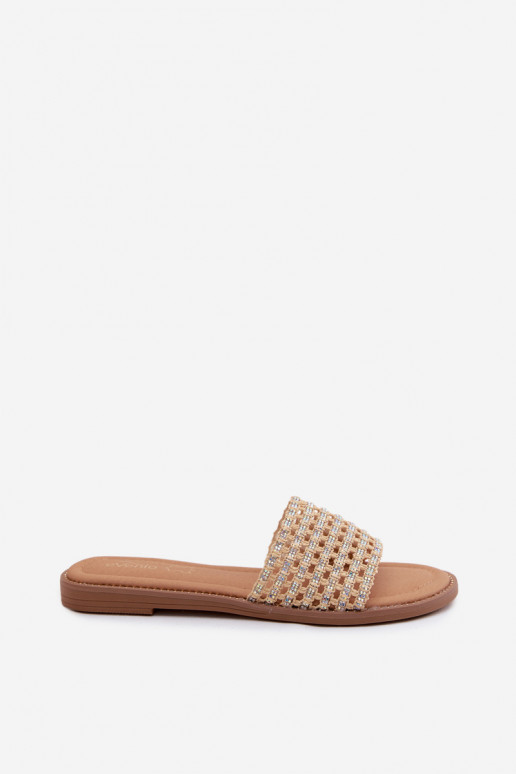 Chinelos de cor areia com detalhes brilhantes Fendi
