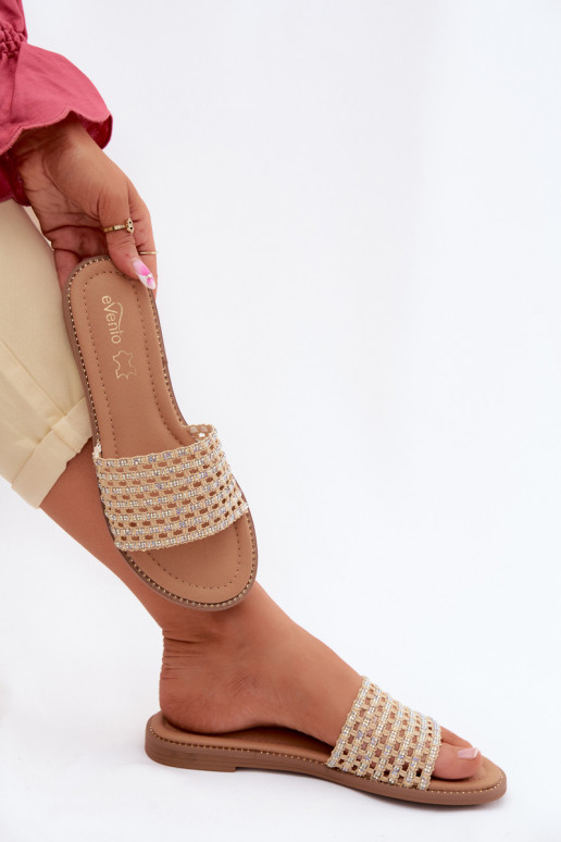 Chinelos Apartamento feminino com olhos brilhantes bege Fendi