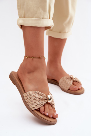 com escritos Chinelos femininos Ze cor douradam Detalem bege Goldie