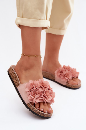Chinelos femininos Com sola de cortiça Com decoraçõesi com motivos floraiskami cor rosa Seleneza 2