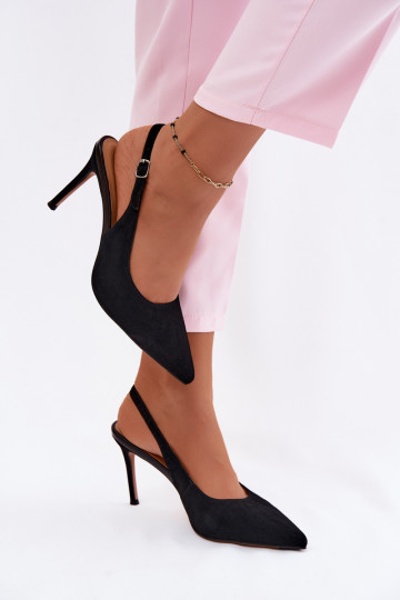 Sandálias femininas com salto finoHabilitadoturalnego de camurçau cor preta Kandy