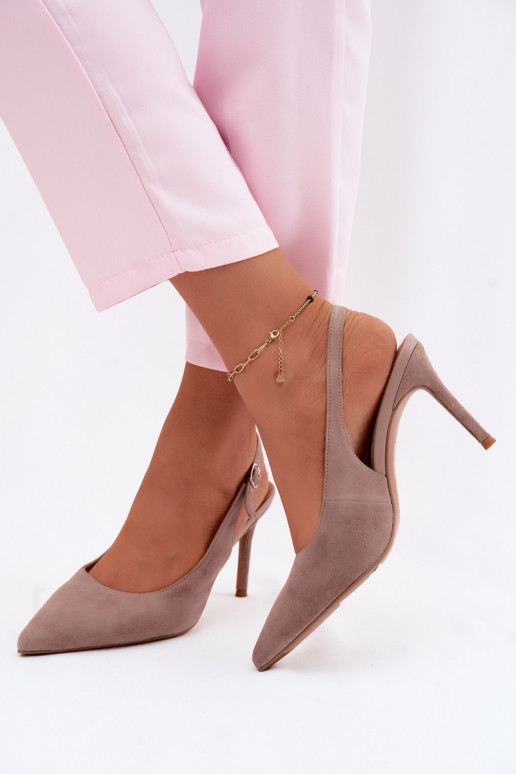 Sandálias femininas com salto finoHabilitadoturalnego de camurçau bege Kandy