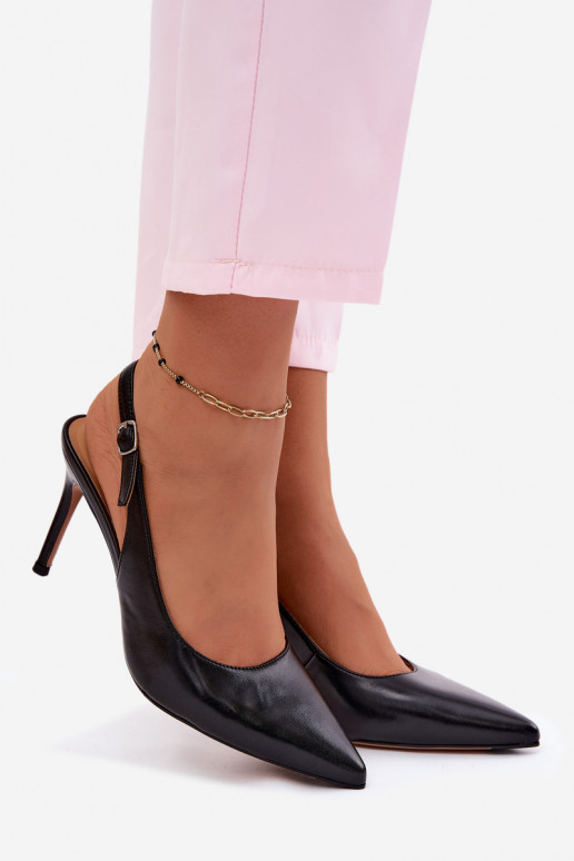 Sandálias femininas com salto finoHabilitadoturalnej Skóry cor preta Kandy