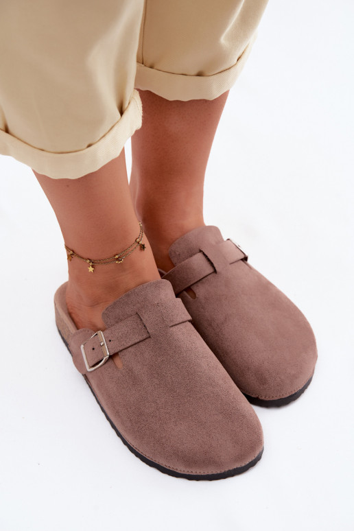 Chinelos Tamancos Feminino com fivelas bege Lacey