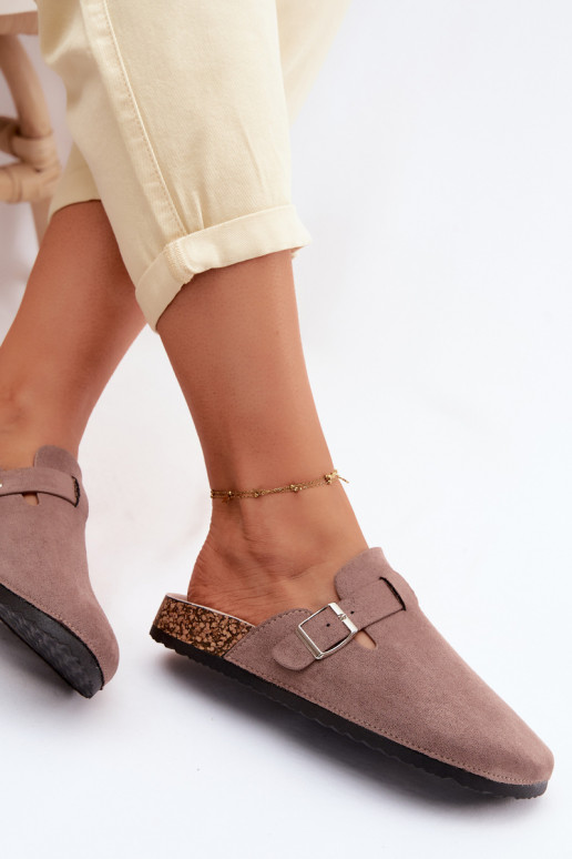 Chinelos Tamancos Feminino com fivelas bege Lacey