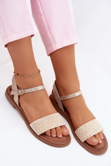 Sandálias femininas com salto largo cor dourada Lumina