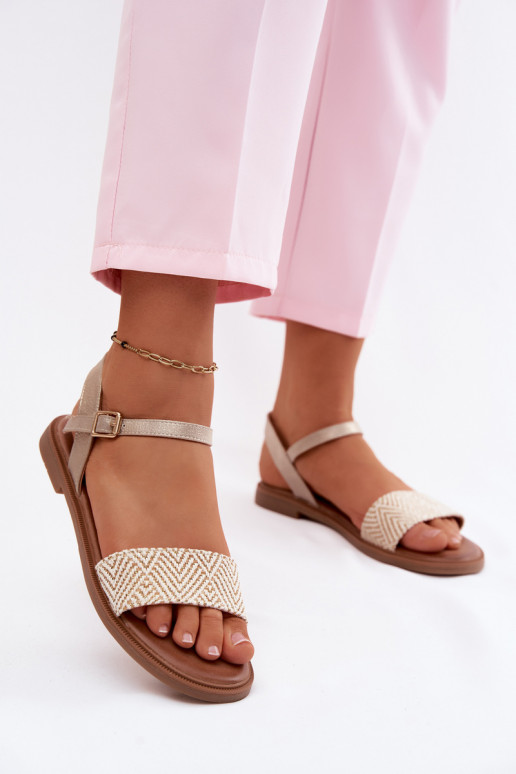 Sandálias femininas com salto largo cor dourada Lumina