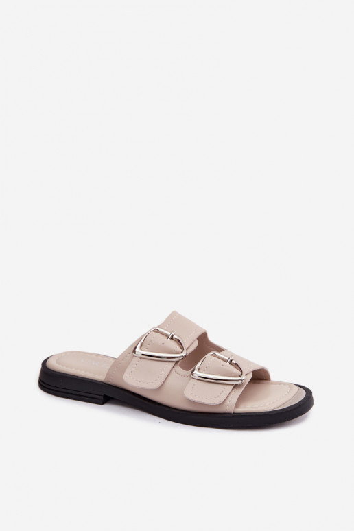 Chinelos de couro com fivelas Vinceza 62304 cor areia