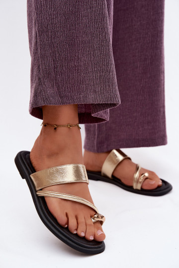 Chinelos femininosHabilitadoturalnej Skóry com salto largo Vinceza 66939 cor dourada 2