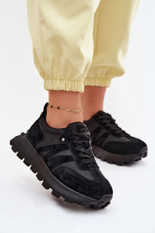 Pele de camurça À modalo de tênis Feminino com uma plataforma Vinceza 41520 cor preta