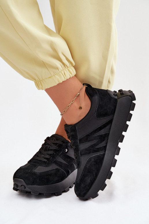 Pele de camurça À modalo de tênis Feminino com uma plataforma Vinceza 41520 cor preta