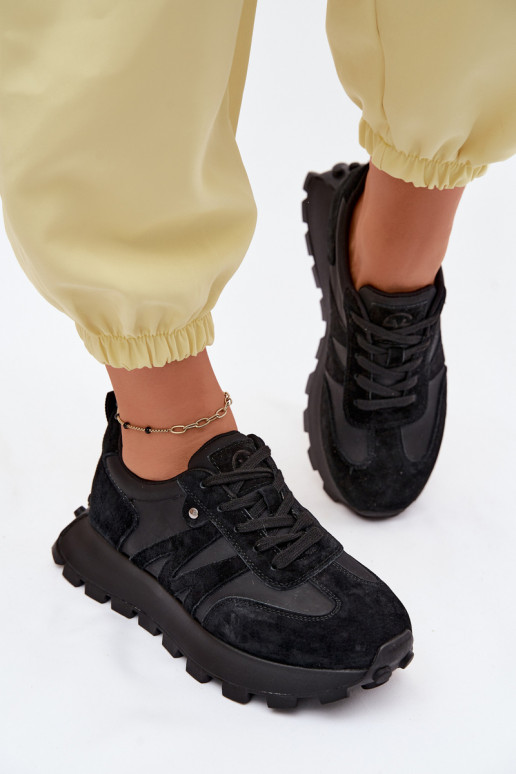 Pele de camurça À modalo de tênis Feminino com uma plataforma Vinceza 41520 cor preta