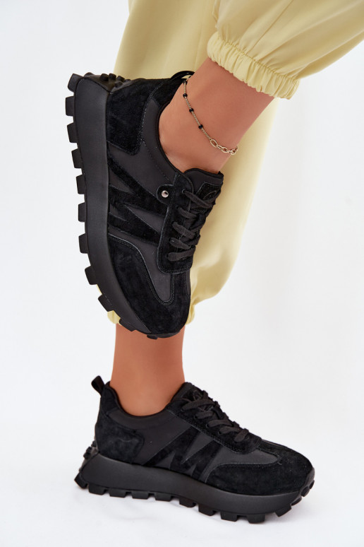 Pele de camurça À modalo de tênis Feminino com uma plataforma Vinceza 41520 cor preta