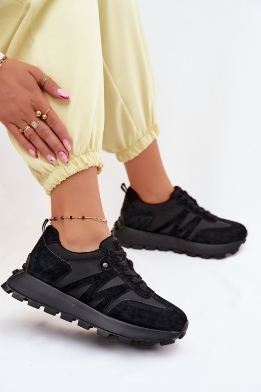 Pele de camurça À modalo de tênis Feminino com uma plataforma Vinceza 41520 cor preta