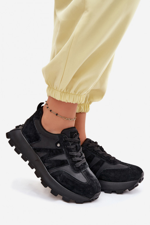 Pele de camurça À modalo de tênis Feminino com uma plataforma Vinceza 41520 cor preta