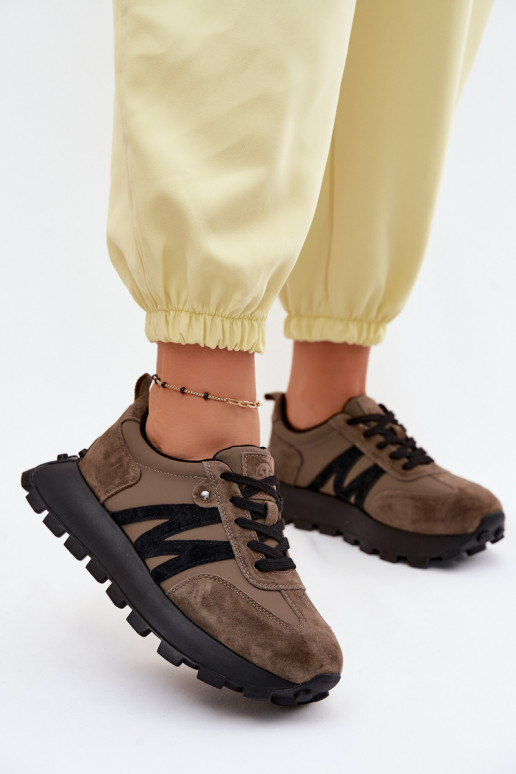 Pele de camurça À modalo de tênis Feminino com uma plataforma Vinceza 41520 cor cáqui