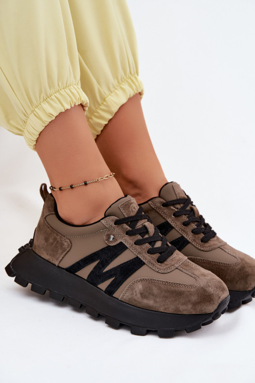 Pele de camurça À modalo de tênis Feminino com uma plataforma Vinceza 41520 cor cáqui