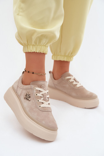 Sapatos de camurça sintética com plataforma Vinceza 41523 cor areia 2