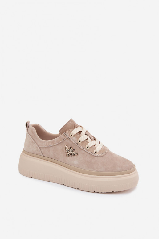 Sapatos de camurça sintética com plataforma Vinceza 41523 cor areia