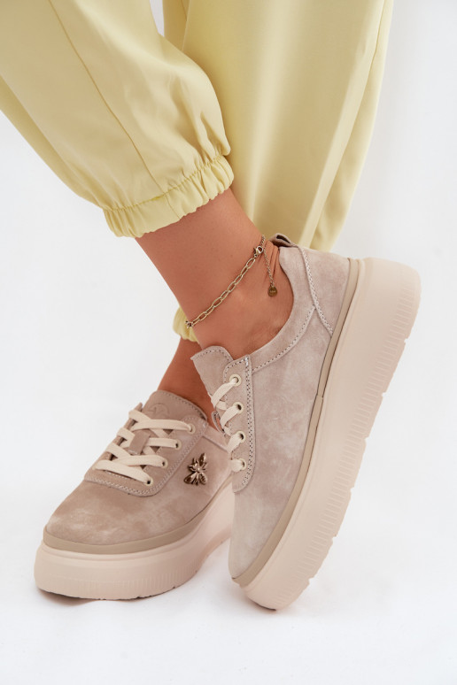 Pele de camurça sapato Feminino com uma plataforma Vinceza 41523 bege