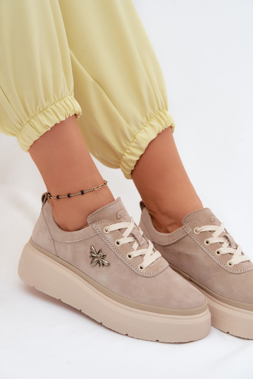 Pele de camurça sapato Feminino com uma plataforma Vinceza 41523 bege