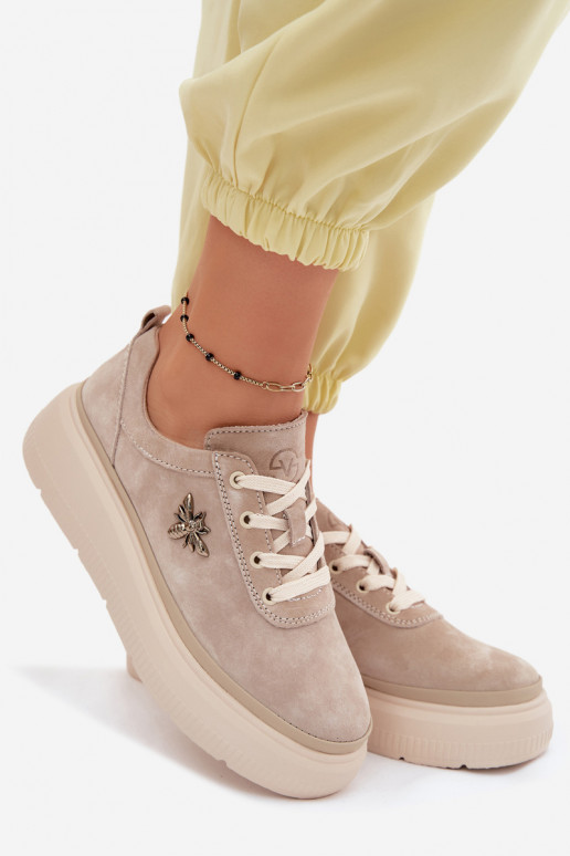 Pele de camurça sapato Feminino com uma plataforma Vinceza 41523 bege