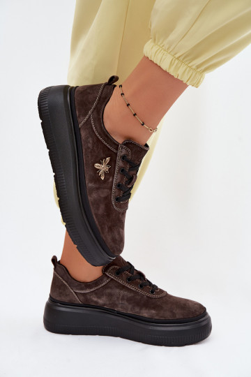 Pele de camurça sapato Feminino com uma plataforma Vinceza 41523 CzekoladoParae