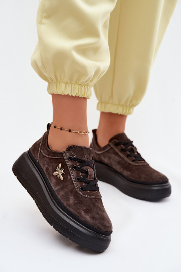 Pele de camurça sapato Feminino com uma plataforma Vinceza 41523 CzekoladoParae 2