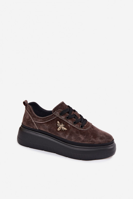 Sapatos de camurça sintética com plataforma Vinceza 41523 cor chocolate