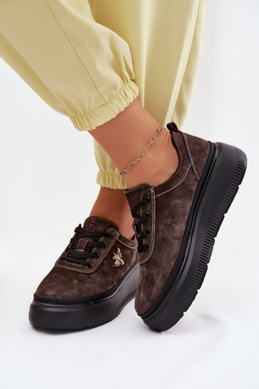 Pele de camurça sapato Feminino com uma plataforma Vinceza 41523 CzekoladoParae