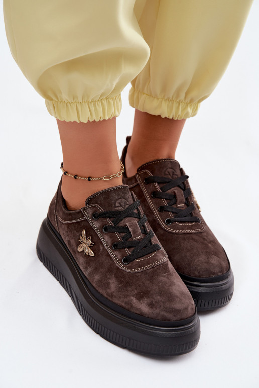 Pele de camurça sapato Feminino com uma plataforma Vinceza 41523 CzekoladoParae