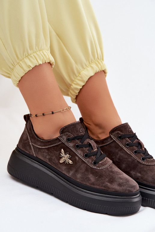 Pele de camurça sapato Feminino com uma plataforma Vinceza 41523 CzekoladoParae