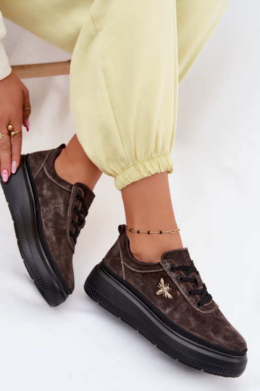 Pele de camurça sapato Feminino com uma plataforma Vinceza 41523 CzekoladoParae