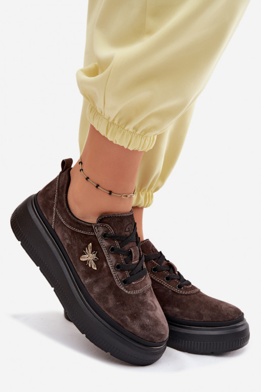 Pele de camurça sapato Feminino com uma plataforma Vinceza 41523 CzekoladoParae