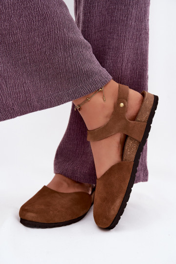 Pele Sandálias femininas de camurçaZakrytymi Palcami Tem que serciejka H7365-02 cor marrom