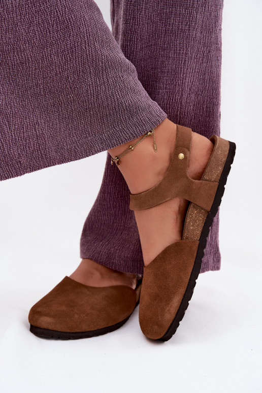 Pele Sandálias femininas de camurçaZakrytymi Palcami Tem que serciejka H7365-02 cor marrom