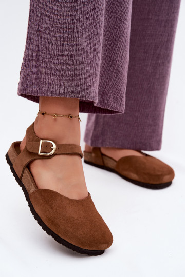 Pele Sandálias femininas de camurçaZakrytymi Palcami Tem que serciejka H7365-02 cor marrom 2