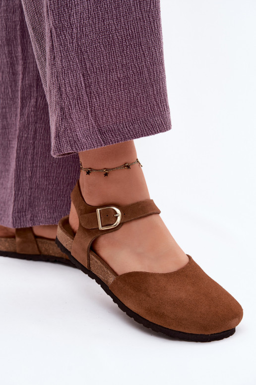 Pele Sandálias femininas de camurçaZakrytymi Palcami Tem que serciejka H7365-02 cor marrom