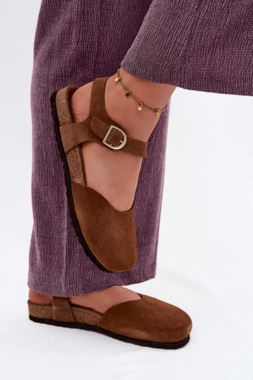 Pele Sandálias femininas de camurçaZakrytymi Palcami Tem que serciejka H7365-02 cor marrom