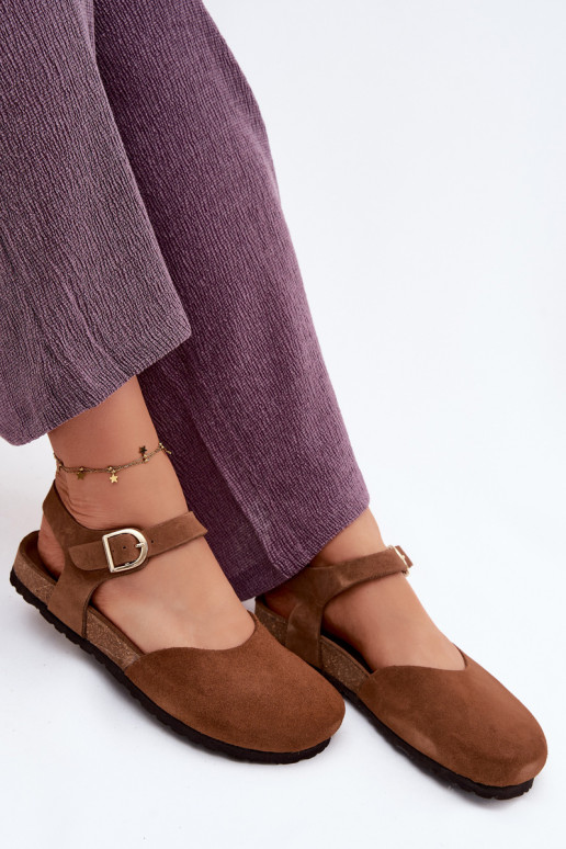 Pele Sandálias femininas de camurçaZakrytymi Palcami Tem que serciejka H7365-02 cor marrom