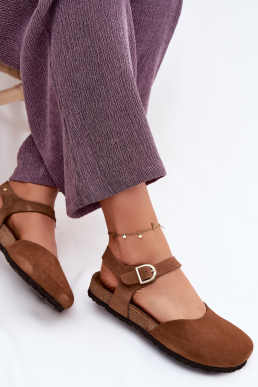 Pele Sandálias femininas de camurçaZakrytymi Palcami Tem que serciejka H7365-02 cor marrom